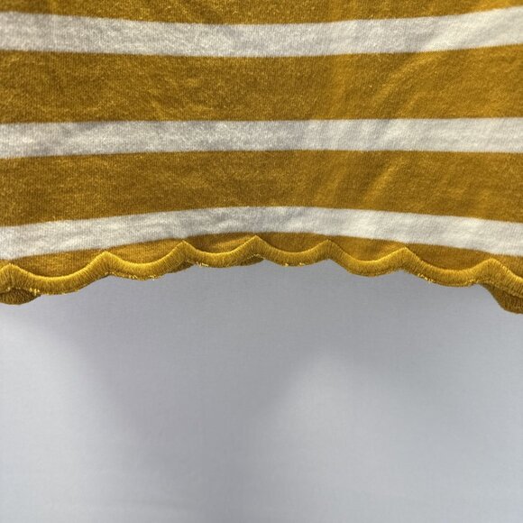 Talbots Women Top Sz 2X Gold White Stripe 3/4 Sleeve 100% Cotton Scallop Hemline - Picture 4 of 8